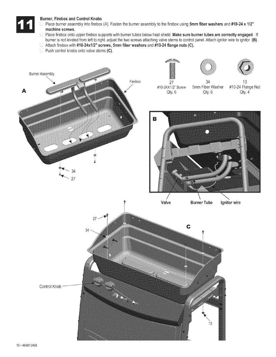 Burner, firebox and control knobs | Kenmore 415.161108 User Manual | Page 18 / 28