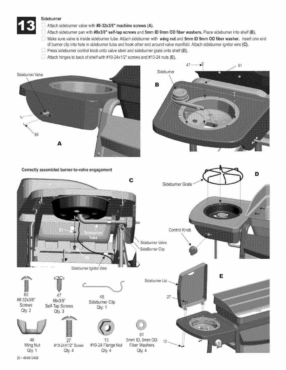 Sideburner | Kenmore 415.161108 User Manual | Page 20 / 28