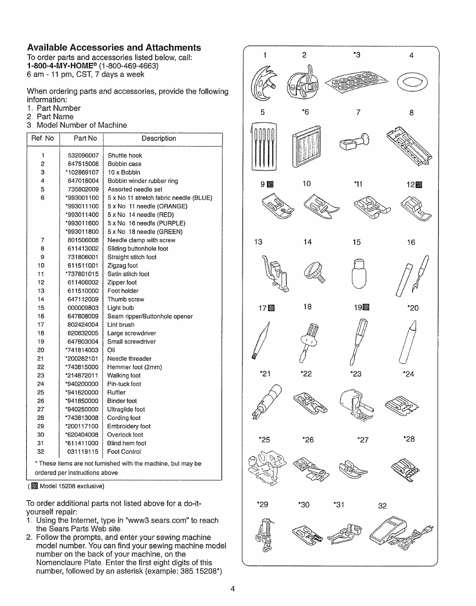 Available accessories and attachments | Kenmore 385.15208 User Manual | Page 12 / 75