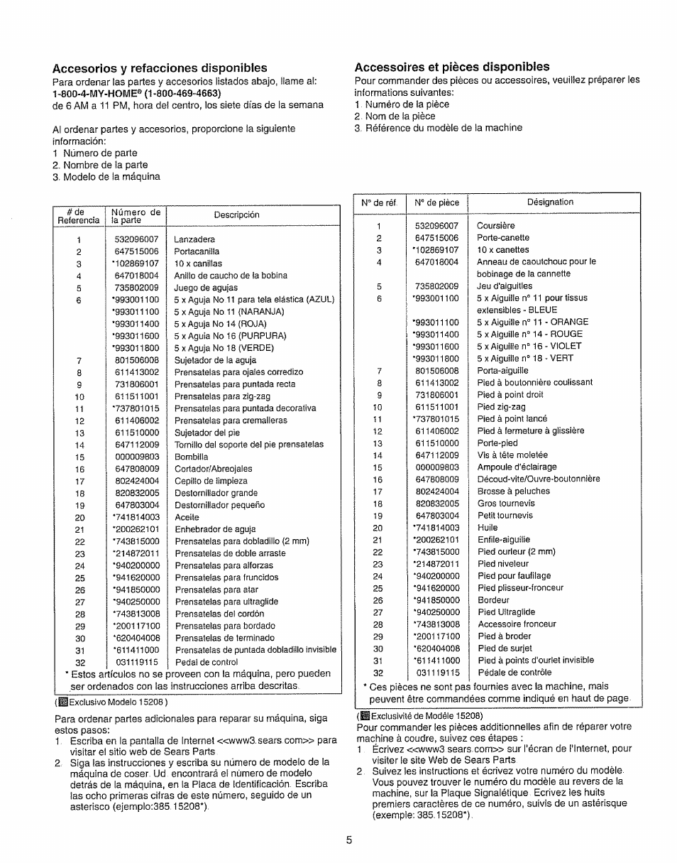 Accesorios y refacciones disponibles, Accessoires et pièces disponibles | Kenmore 385.15208 User Manual | Page 13 / 75