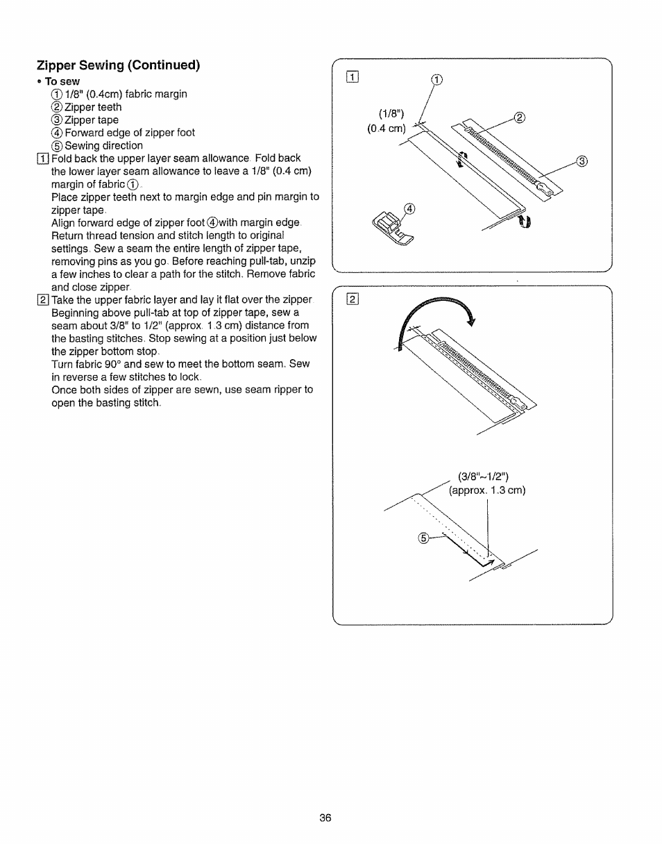 Zipper sewing (continued) | Kenmore 385.15208 User Manual | Page 44 / 75