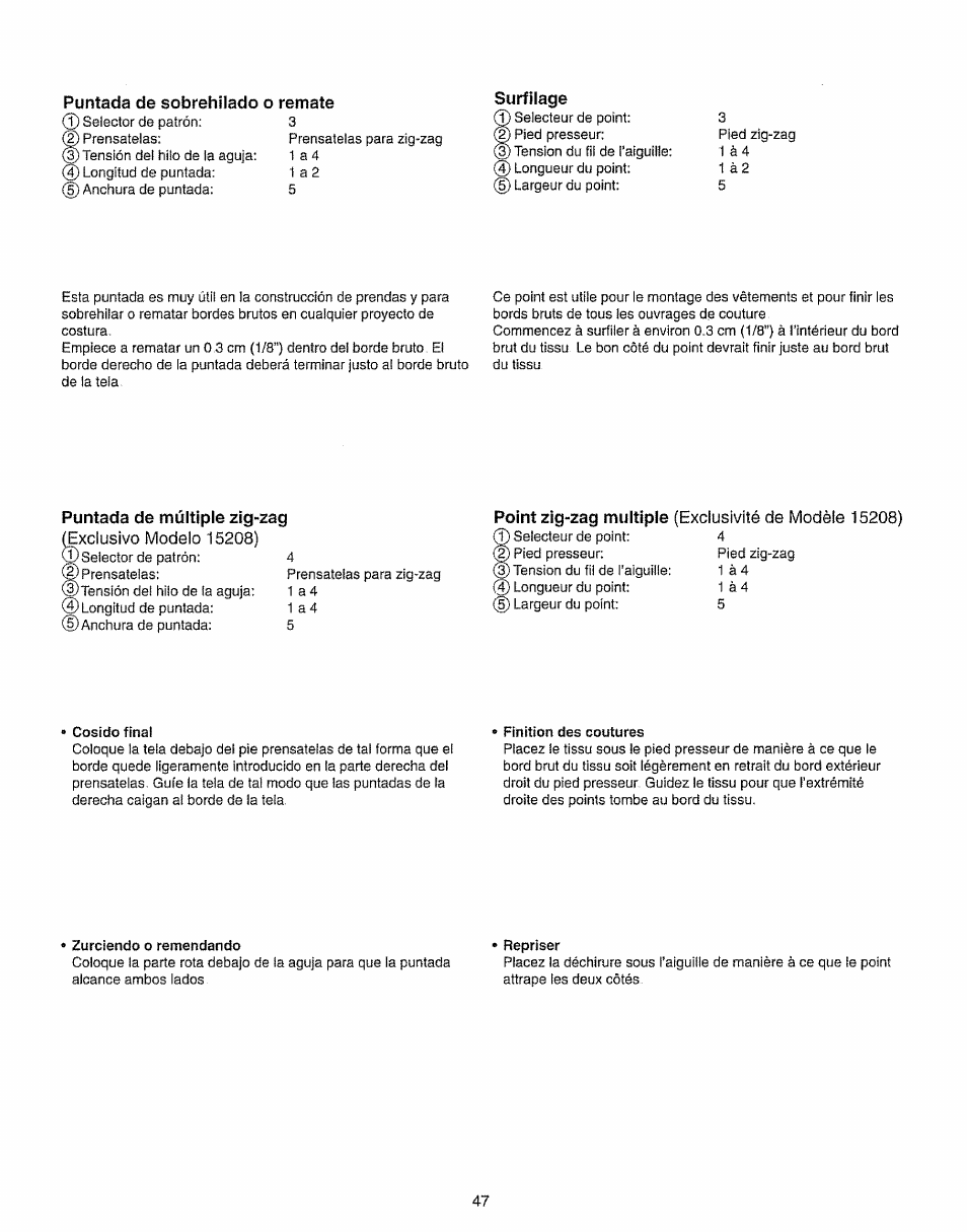 Puntada de sobrehilado o remate, Surfilage | Kenmore 385.15208 User Manual | Page 55 / 75