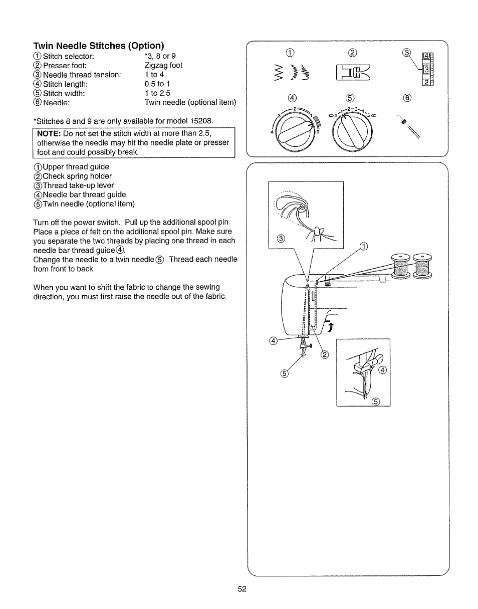 Twin needle stitches (option), Twin needle stitches | Kenmore 385.15208 User Manual | Page 60 / 75