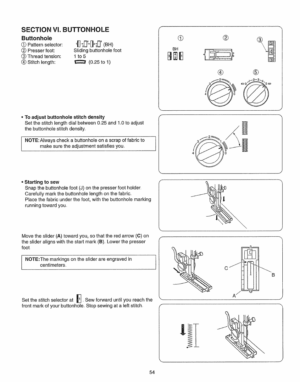 Section vi. buttonhole, Buttonhole | Kenmore 385.15208 User Manual | Page 62 / 75