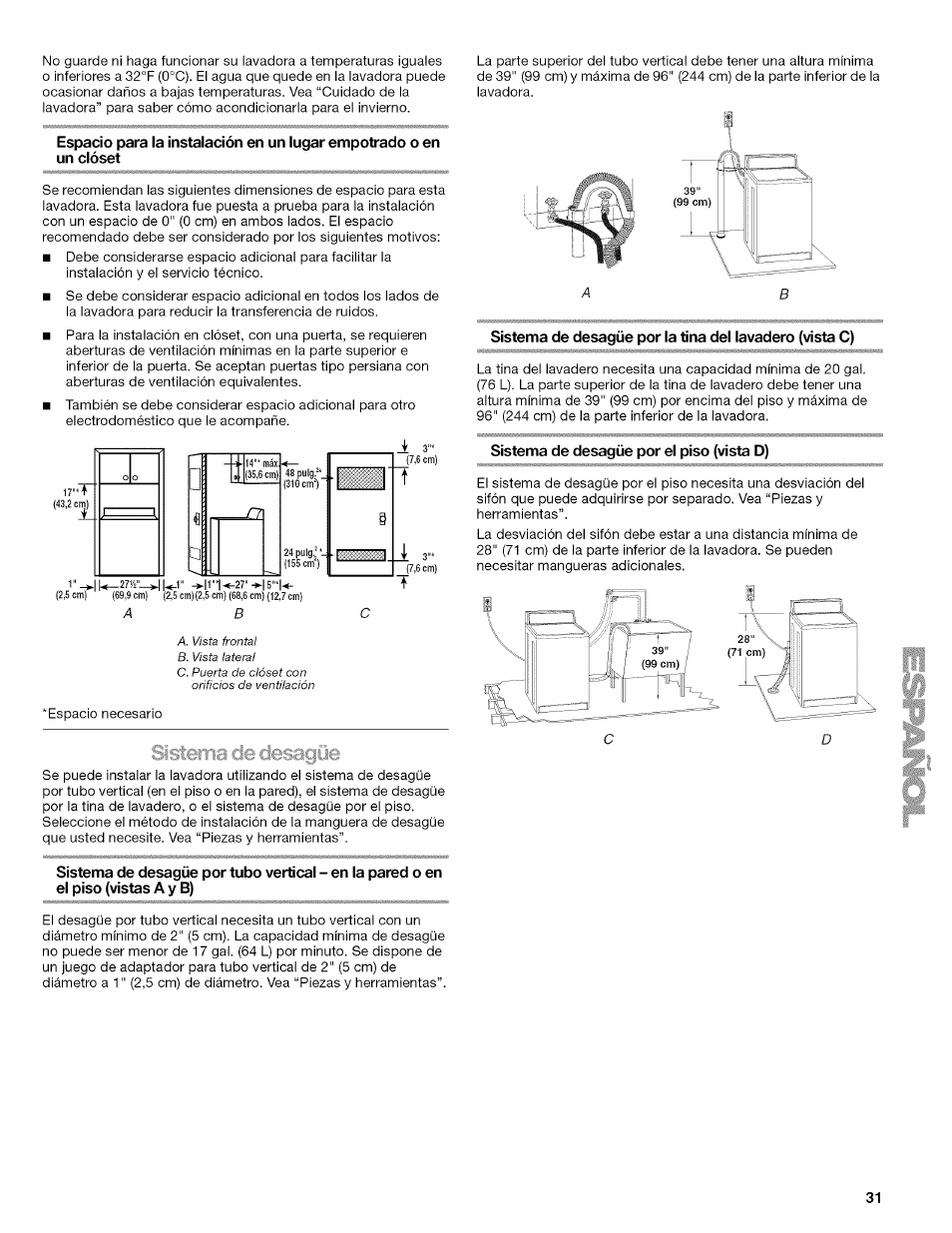 Sistema de desagüe por el piso (vista d) | Kenmore OASIS HT W10026626B User Manual | Page 31 / 80