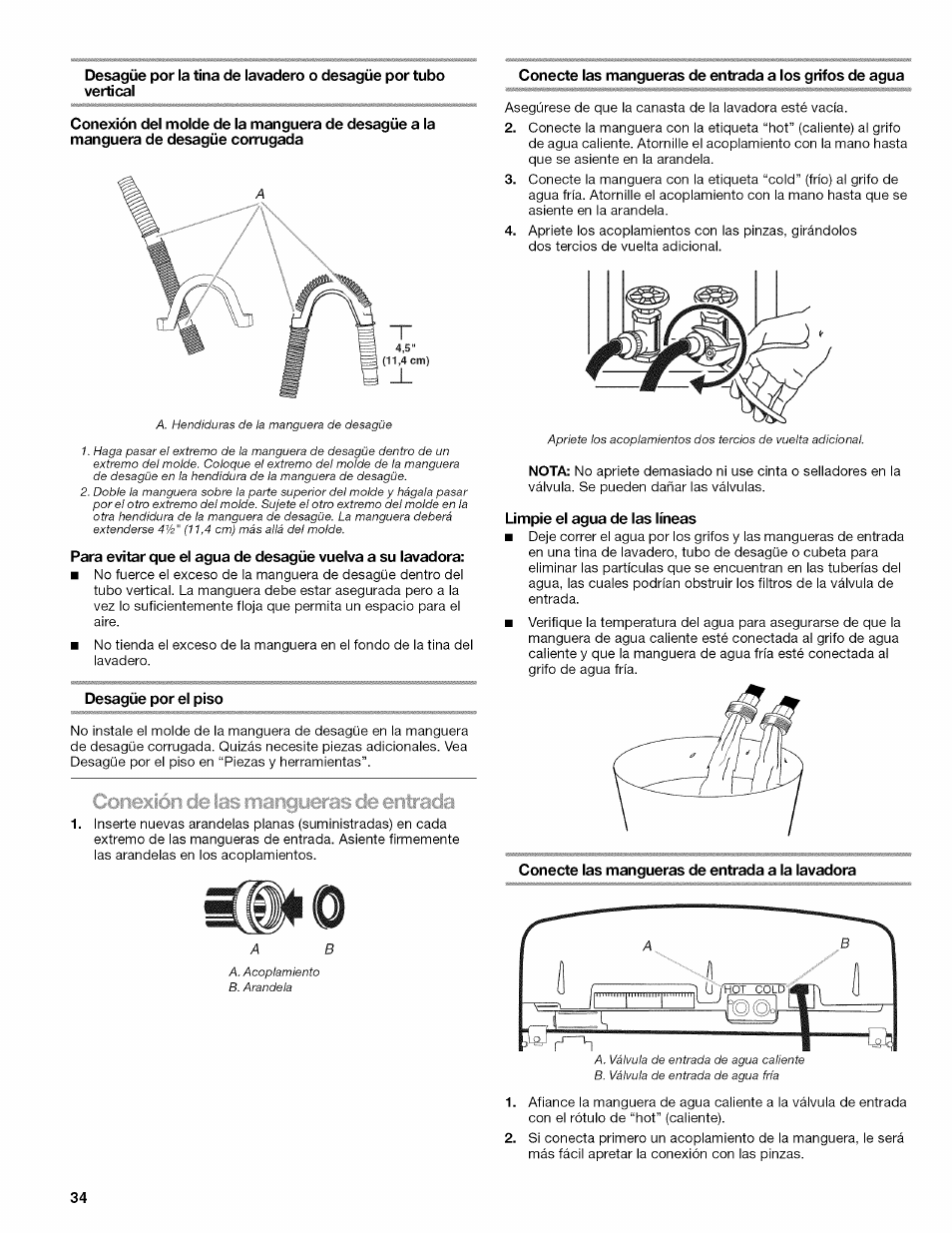 Desagüe por el piso, Limpie el agua de las líneas | Kenmore OASIS HT W10026626B User Manual | Page 34 / 80