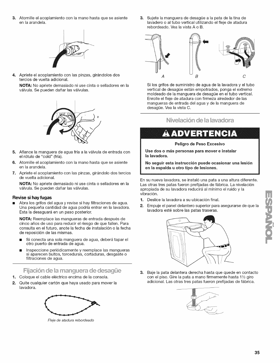 Revise si hay fugas, A advertencia | Kenmore OASIS HT W10026626B User Manual | Page 35 / 80