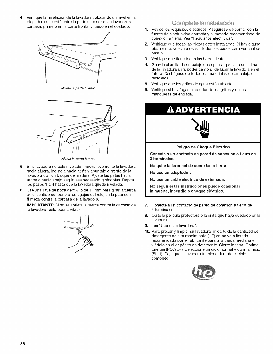 A advertencia, Wmmíxxm, Corripletb la | Kenmore OASIS HT W10026626B User Manual | Page 36 / 80