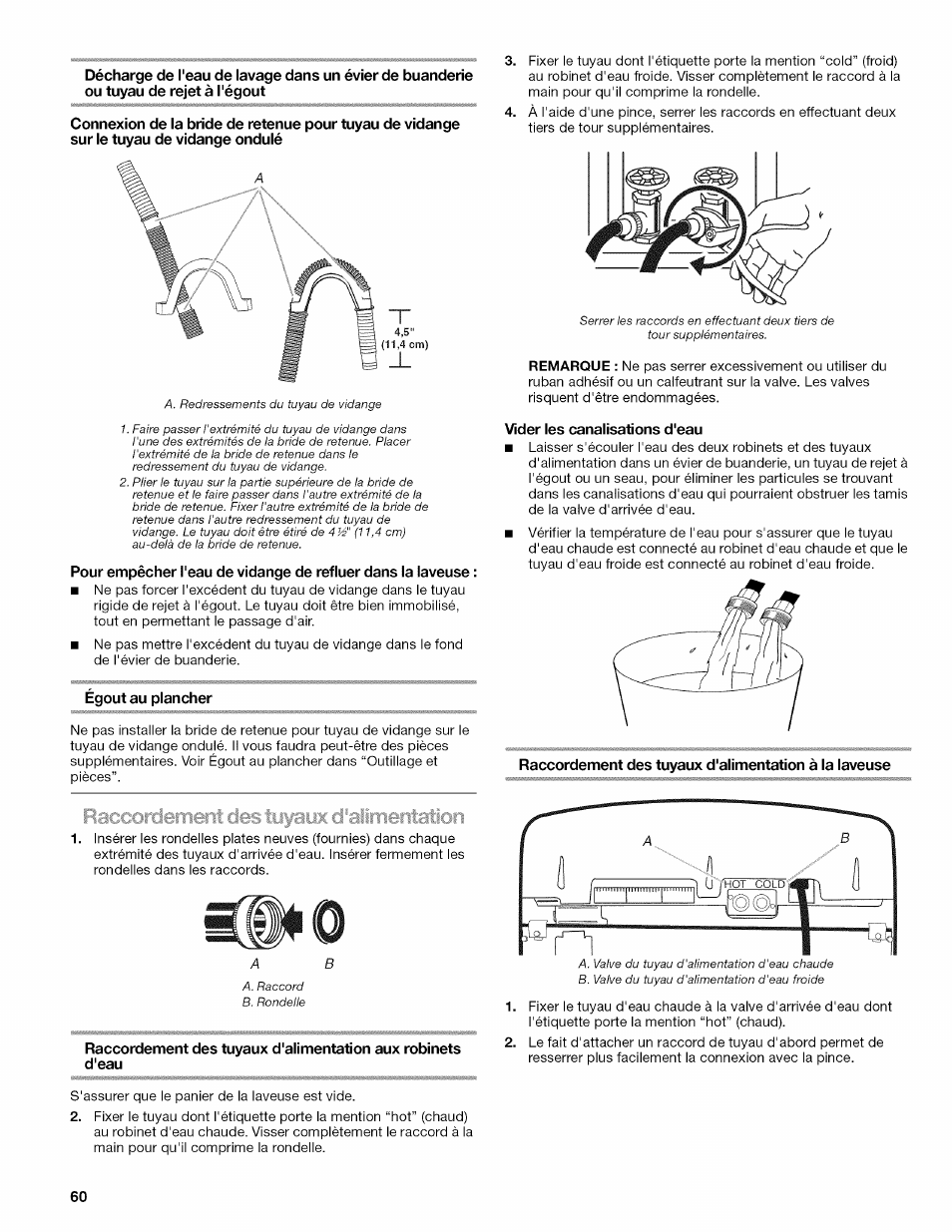 Egout au plancher, Vider les canalisations d'eau | Kenmore OASIS HT W10026626B User Manual | Page 60 / 80