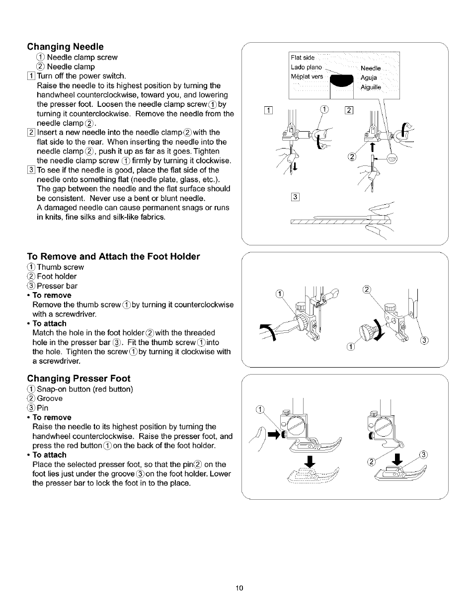 Changing needle, To remove and attach the foot holder, Changing presser foot | Kenmore 385.160201 User Manual | Page 18 / 109