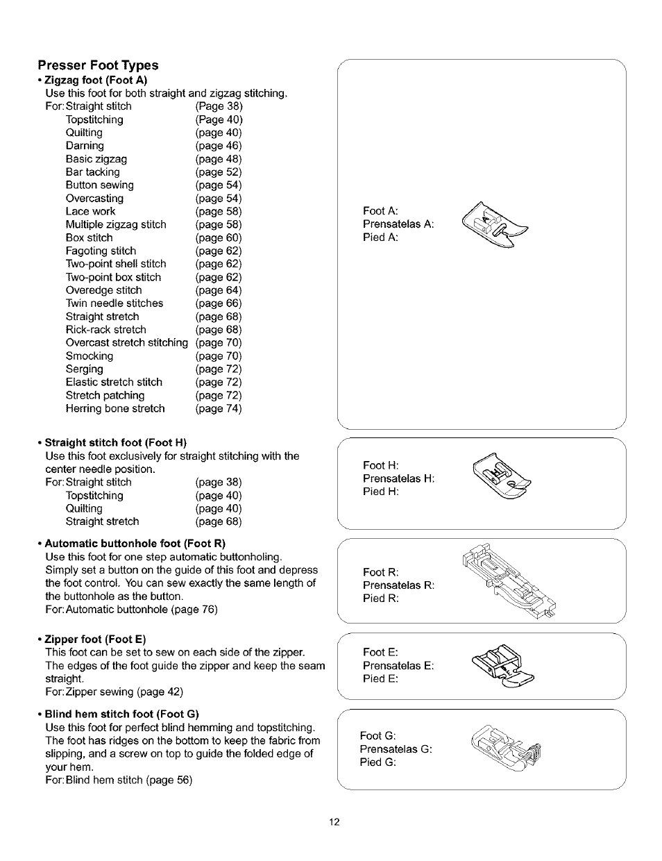Presser foot types | Kenmore 385.160201 User Manual | Page 20 / 109