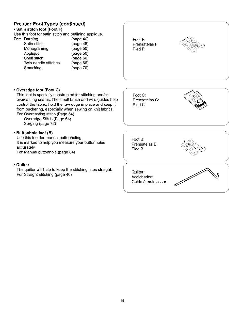 Presser foot types (continued) | Kenmore 385.160201 User Manual | Page 22 / 109