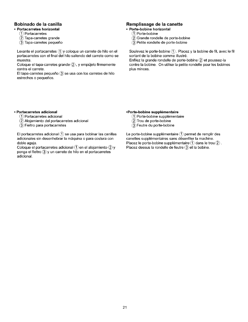 Bobinado de la canilla, Remplissage de la canette, Bobinado de la canilla -25 | Remplissage de ia canette -25 | Kenmore 385.160201 User Manual | Page 29 / 109