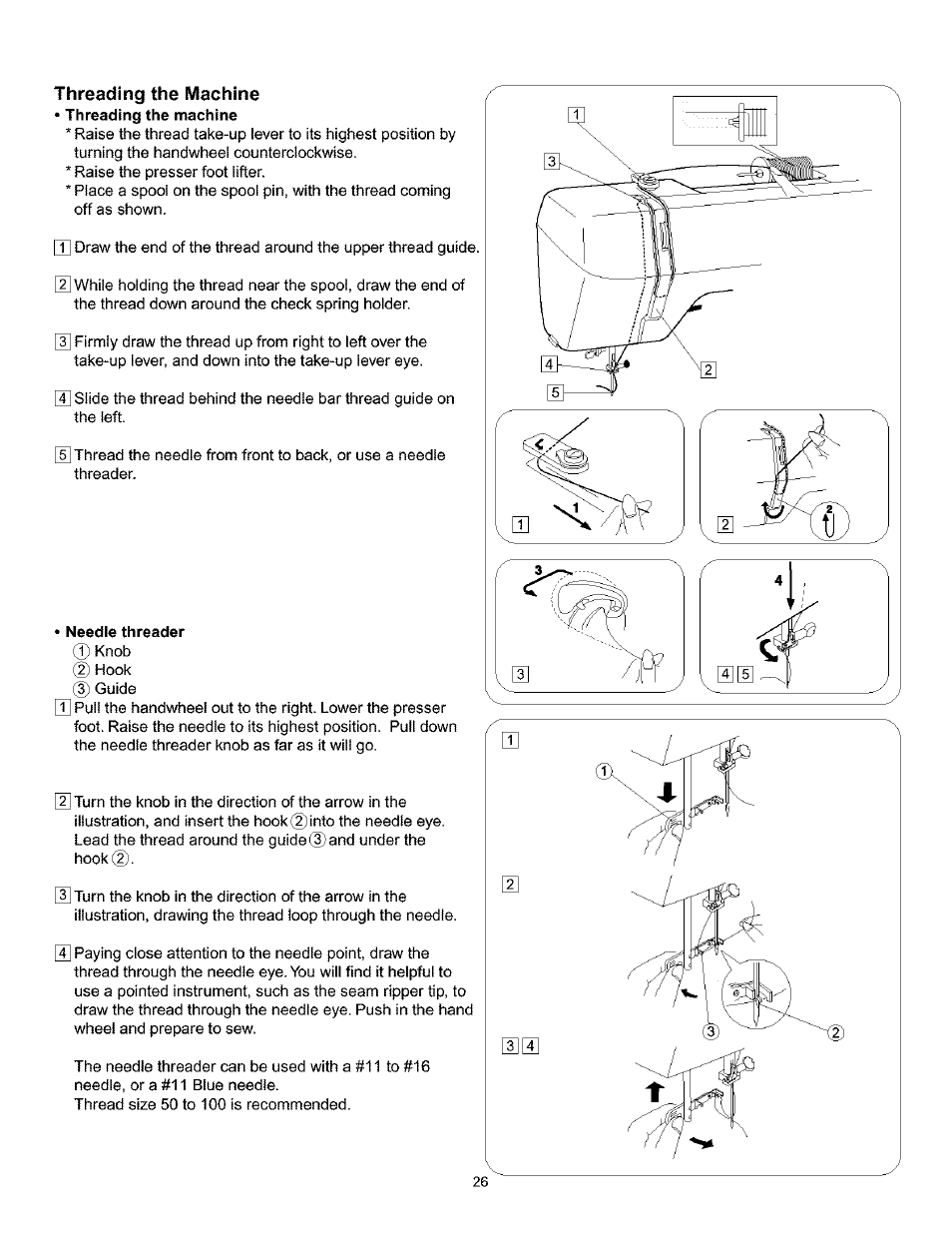 Threading the machine, Needle threader, Threading the machine • needle threader | Kenmore 385.160201 User Manual | Page 34 / 109