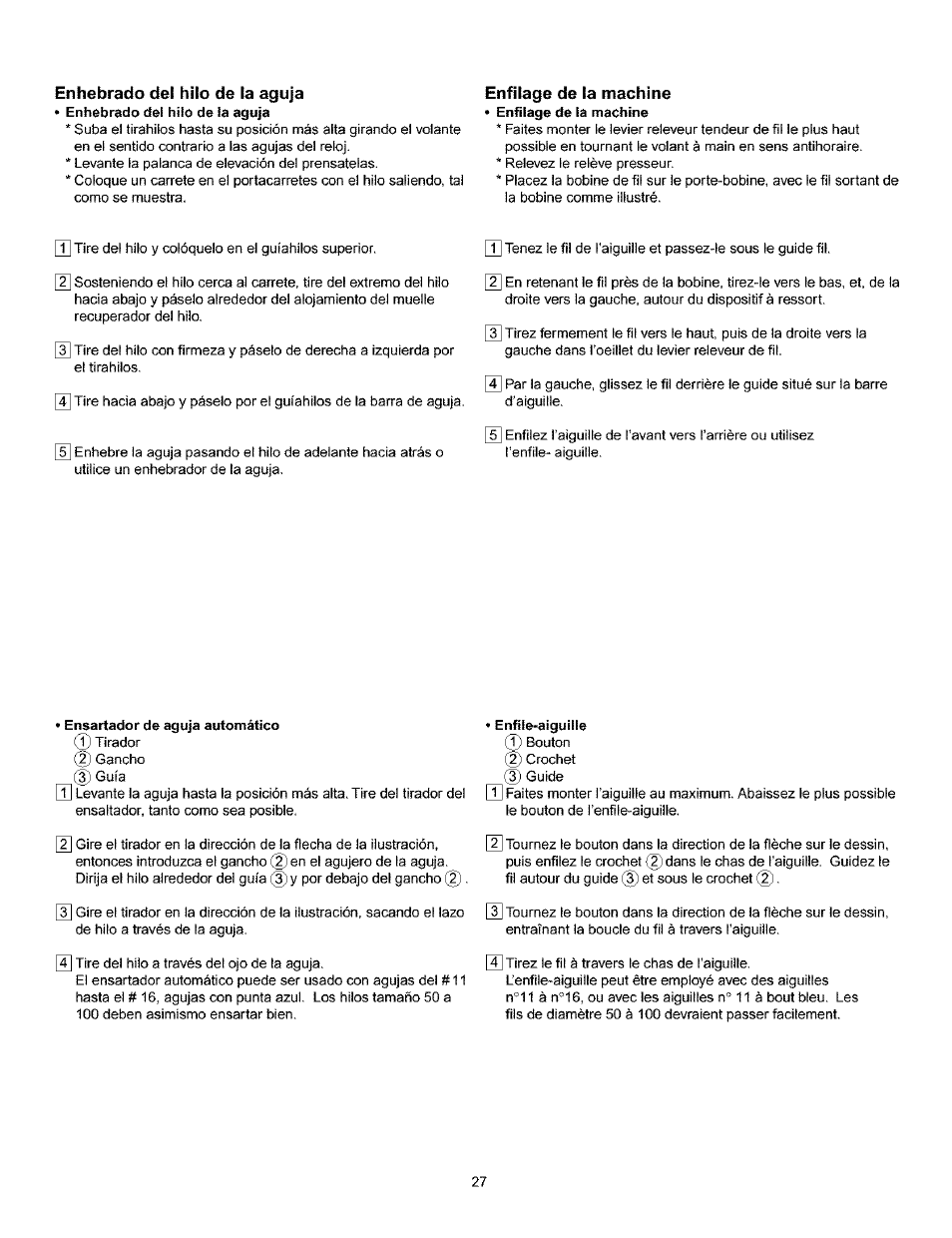 Enhebrado del hilo de la aguja, Enfilage de la machine, Ensartador de aguja automático | Enfile-aiguille, Enhebrado del hilo de la aguja -29, Enfile-alguille | Kenmore 385.160201 User Manual | Page 35 / 109