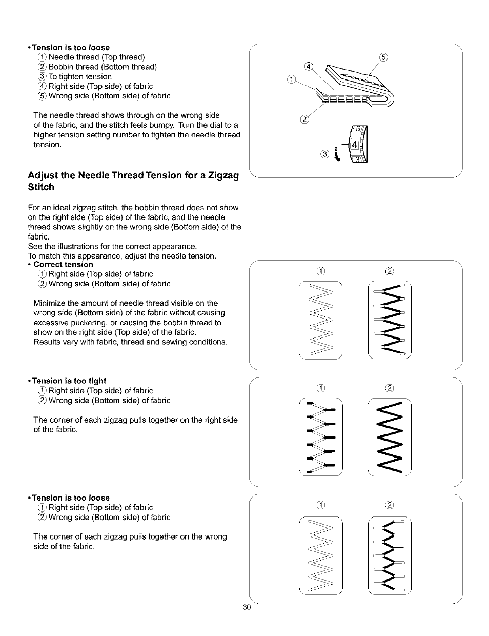 Adjust the needle thread tension for zigzag stitch | Kenmore 385.160201 User Manual | Page 38 / 109