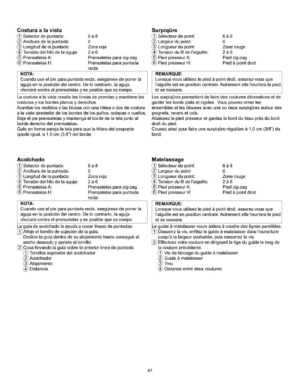 Costura a la vista, Surpiqûre, Acolchado | Matelassage, Costura a la vista acolchado | Kenmore 385.160201 User Manual | Page 49 / 109