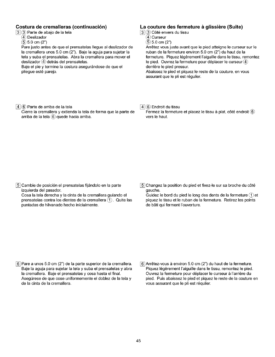 La couture des fermeture à glissière (suite), La couture des fermetures à glissière -45 | Kenmore 385.160201 User Manual | Page 53 / 109