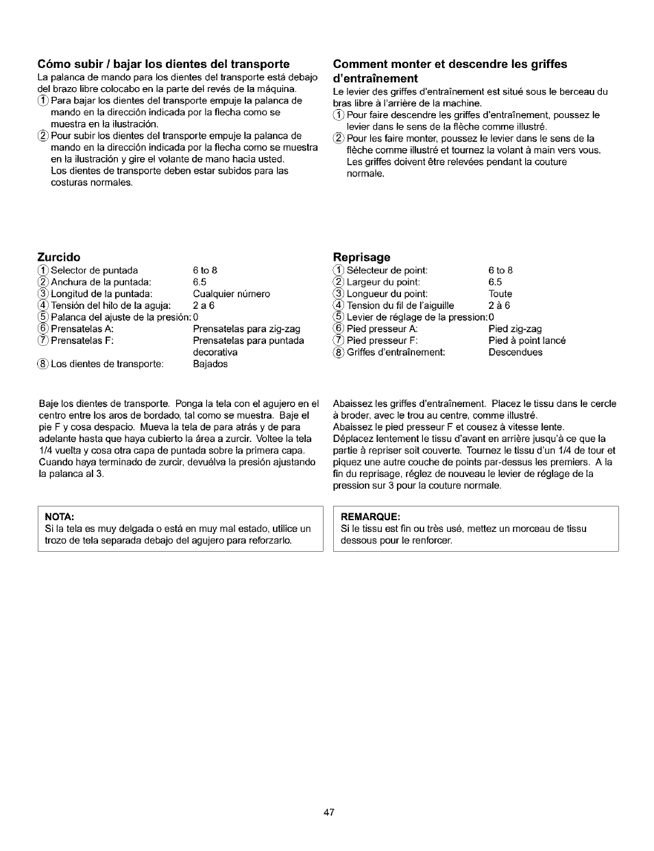 Cómo subir / bajar los dientes del transporte, Zurcido | Kenmore 385.160201 User Manual | Page 55 / 109