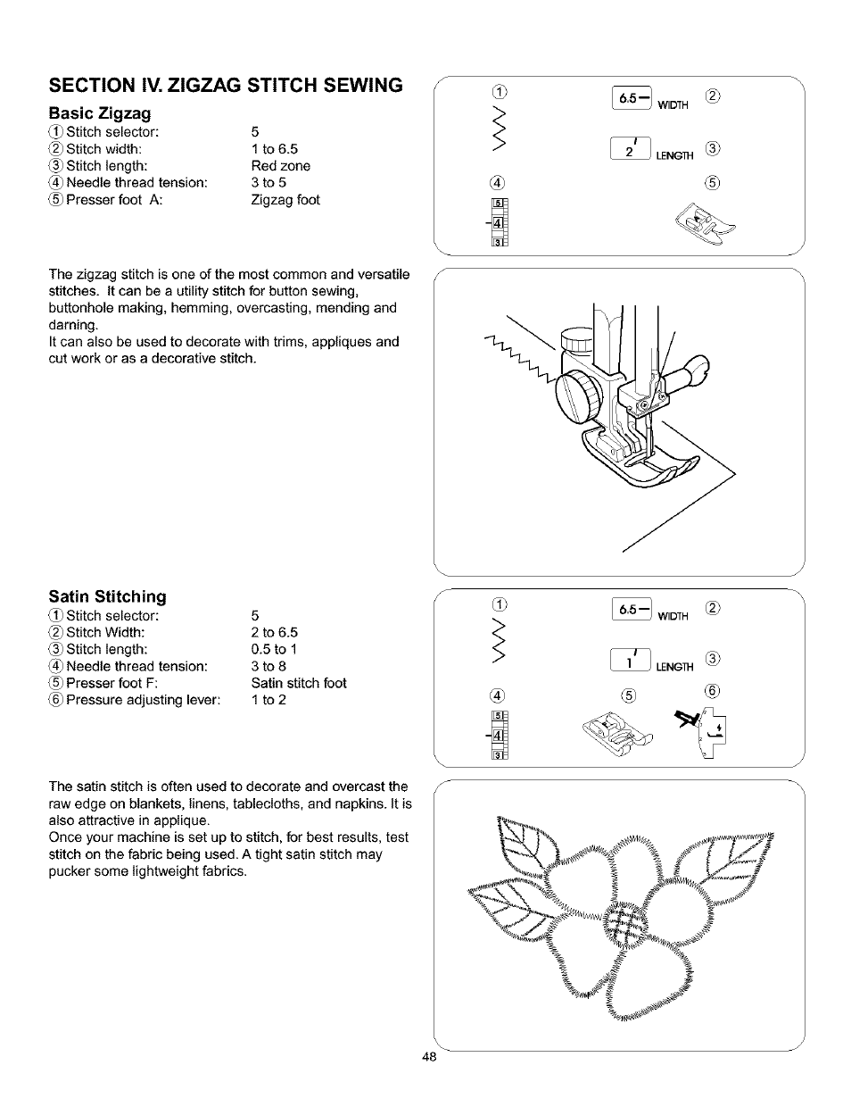 Basic zigzag, Satin stitching, Basic zigzag satin stitching | Kenmore 385.160201 User Manual | Page 56 / 109