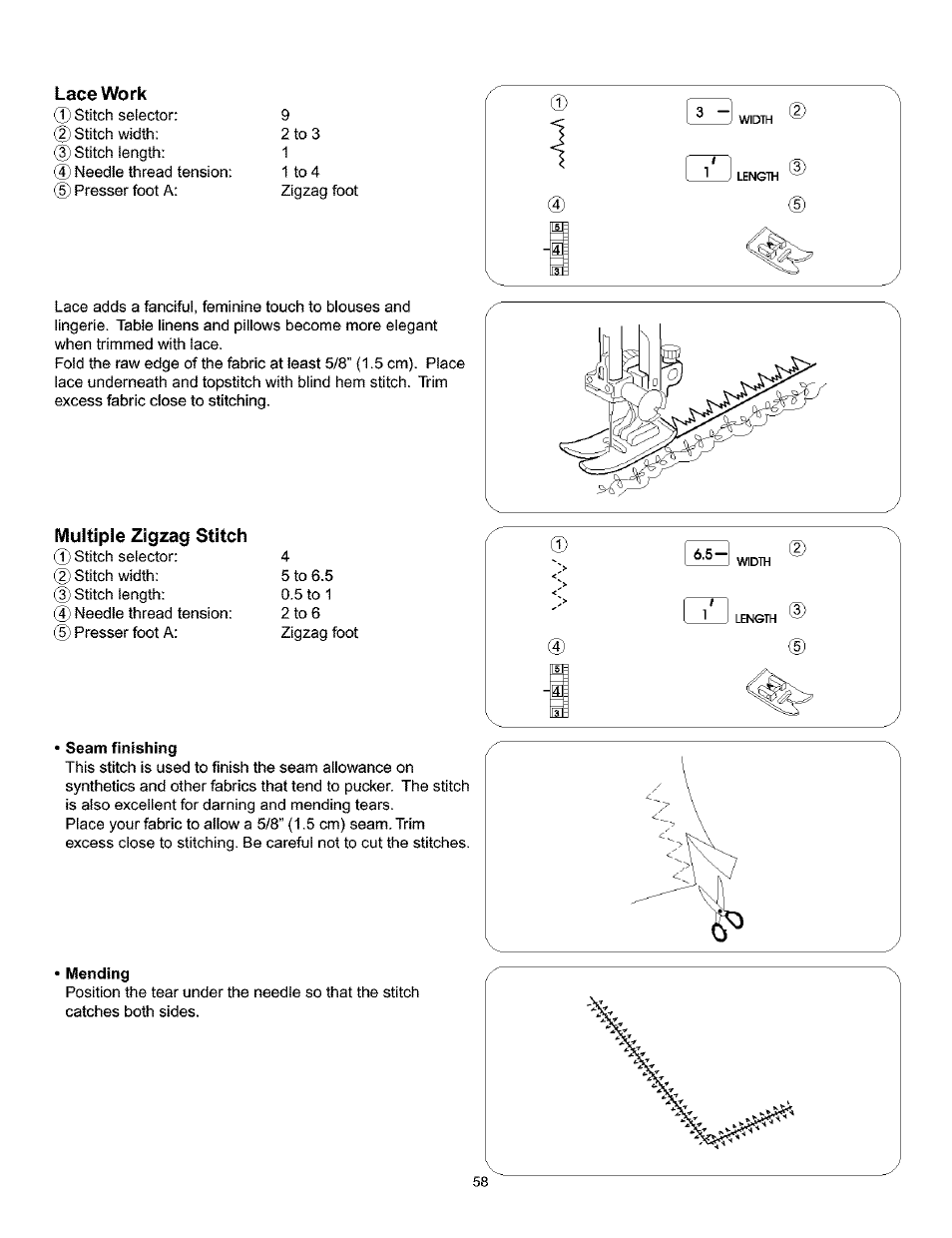 Seam finishing, Mending, Seam finishing • mending | Kenmore 385.160201 User Manual | Page 66 / 109