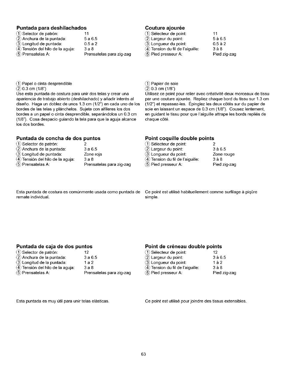 Couture ajourée, Puntada de concha de dos puntos, Point coquille double points | Point de créneau double points | Kenmore 385.160201 User Manual | Page 71 / 109