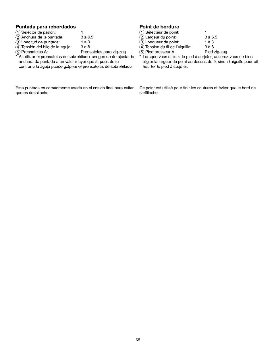 Puntada para rebordados, Point de bordure | Kenmore 385.160201 User Manual | Page 73 / 109