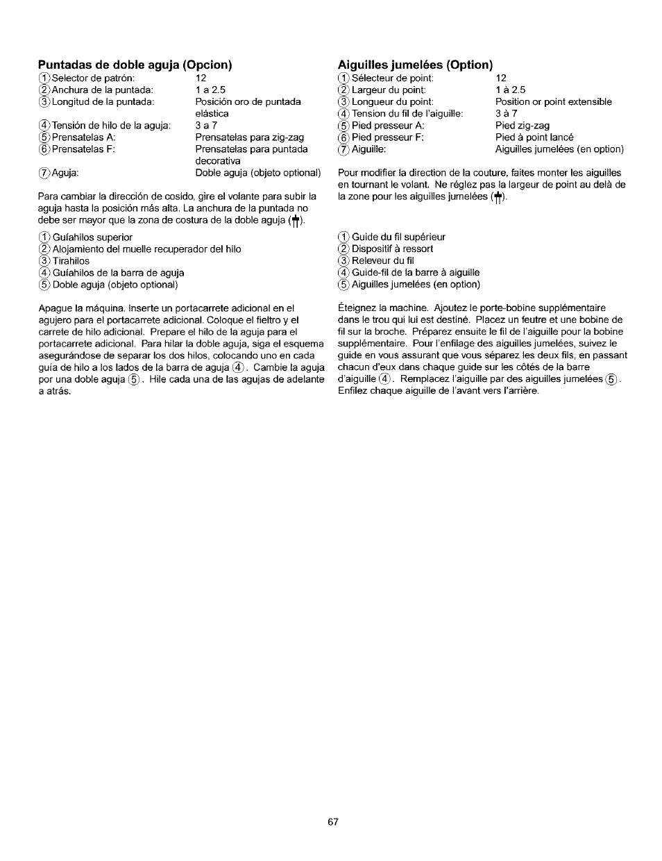 Aiguilles jumelées (option) | Kenmore 385.160201 User Manual | Page 75 / 109