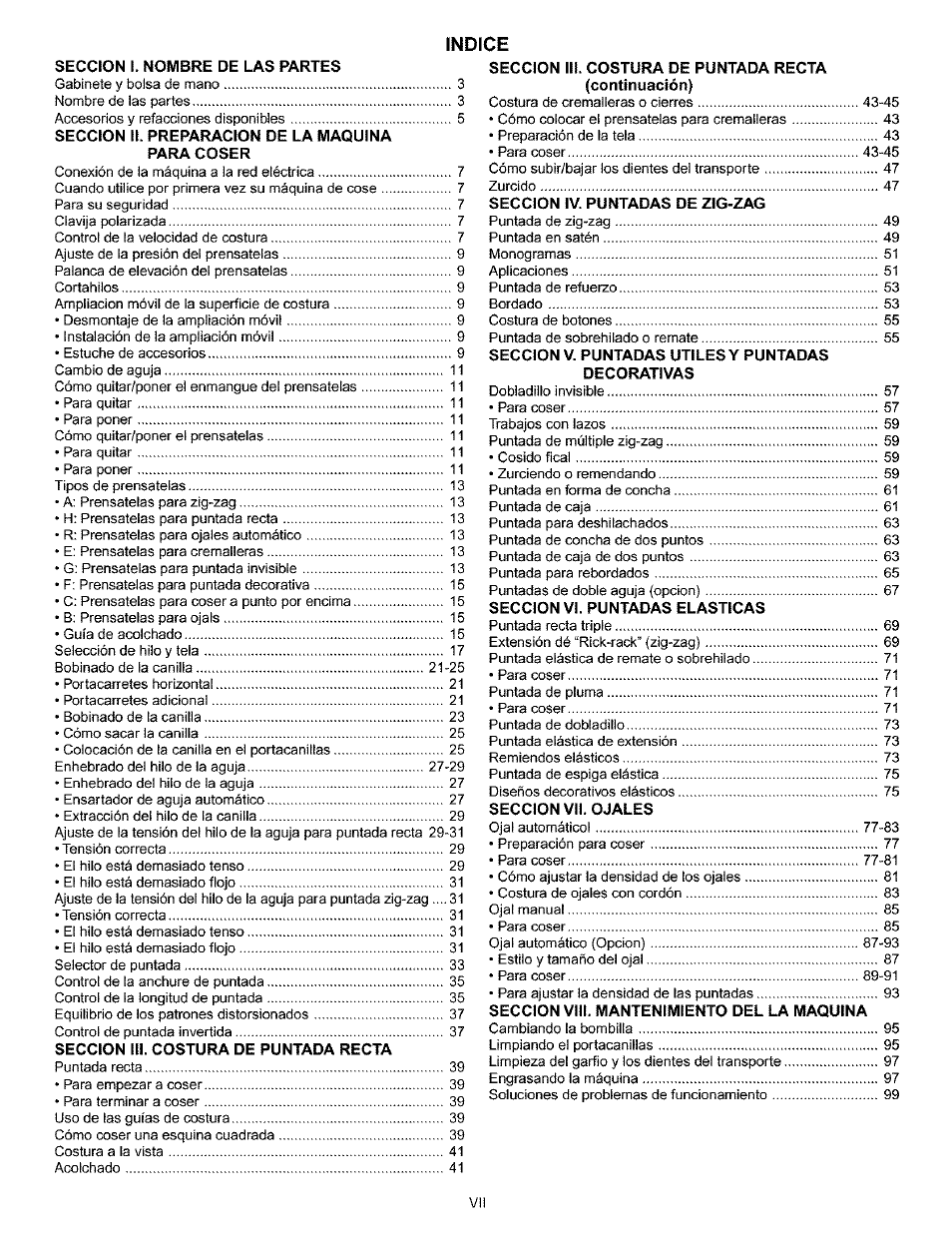 Indice | Kenmore 385.160201 User Manual | Page 8 / 109