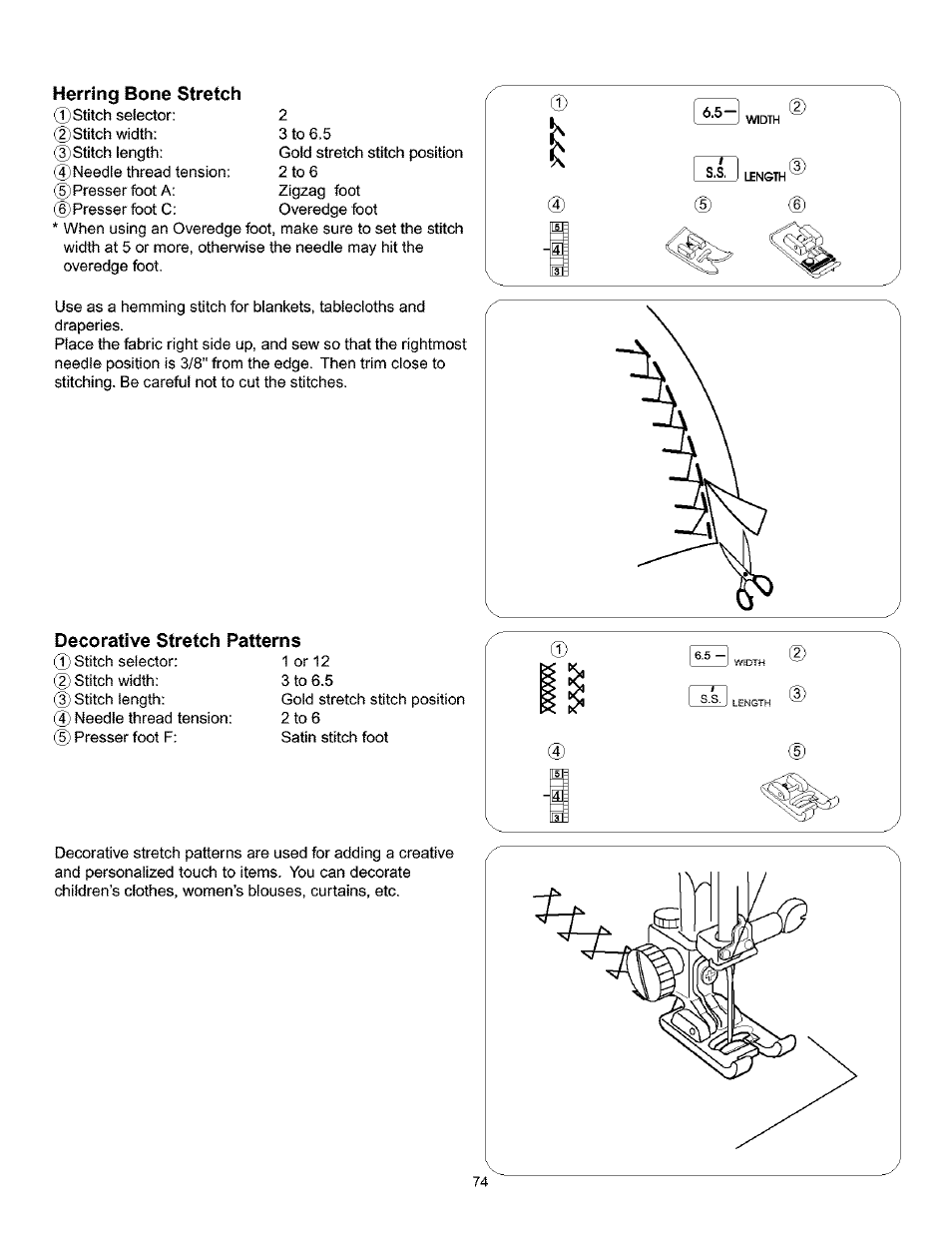 Herring bone stretch, Decorative stretch patterns, Herring bone stretch decorative stretch patterns | Kenmore 385.160201 User Manual | Page 82 / 109