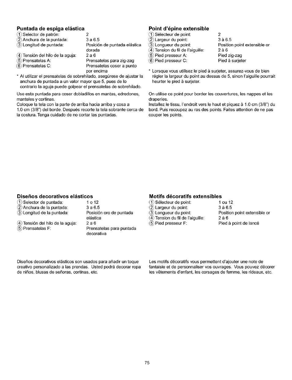 Point d’épine extensible, Diseños decorativos elásticos, Motifs décoratifs extensibles | Point à rapiécer extensible | Kenmore 385.160201 User Manual | Page 83 / 109