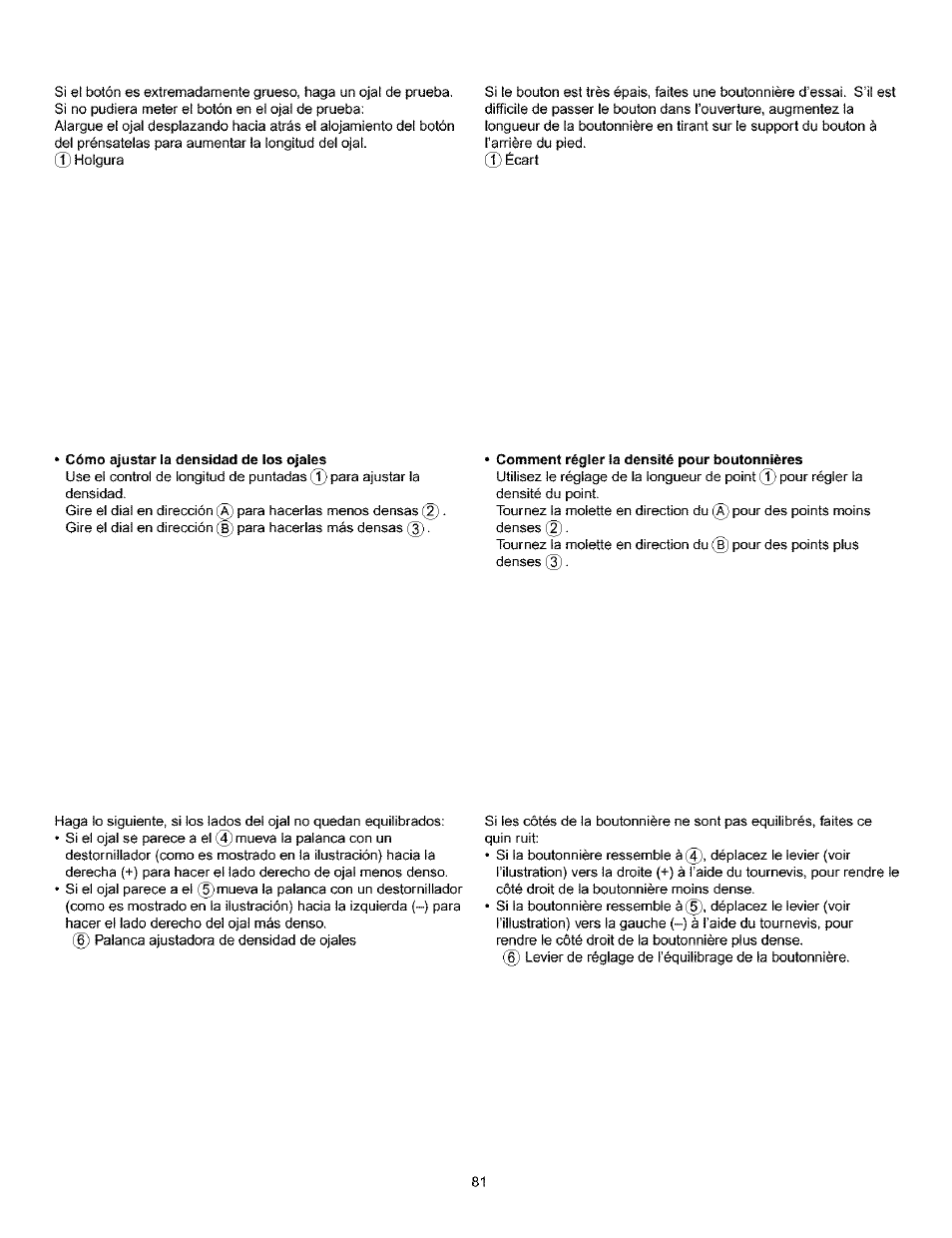 Cómo ajustar la densidad de los ojales, Comment régler la densité pour boutonnières | Kenmore 385.160201 User Manual | Page 89 / 109