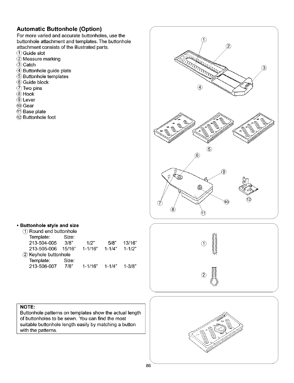 Automatic buttonhole (option), Automatic buttonhole (option) -92 | Kenmore 385.160201 User Manual | Page 94 / 109