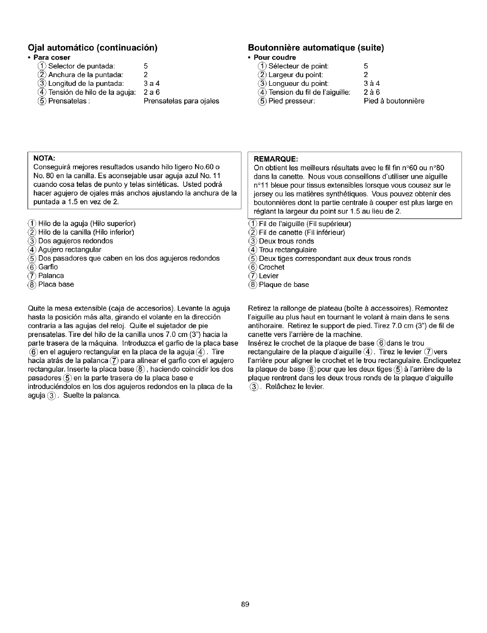Nota, Remarque | Kenmore 385.160201 User Manual | Page 97 / 109