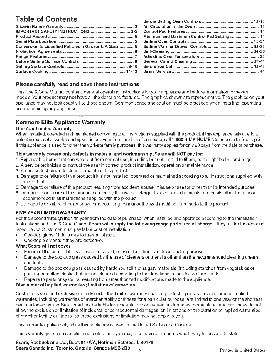 Kenmore 790.4662 User Manual | Page 2 / 44