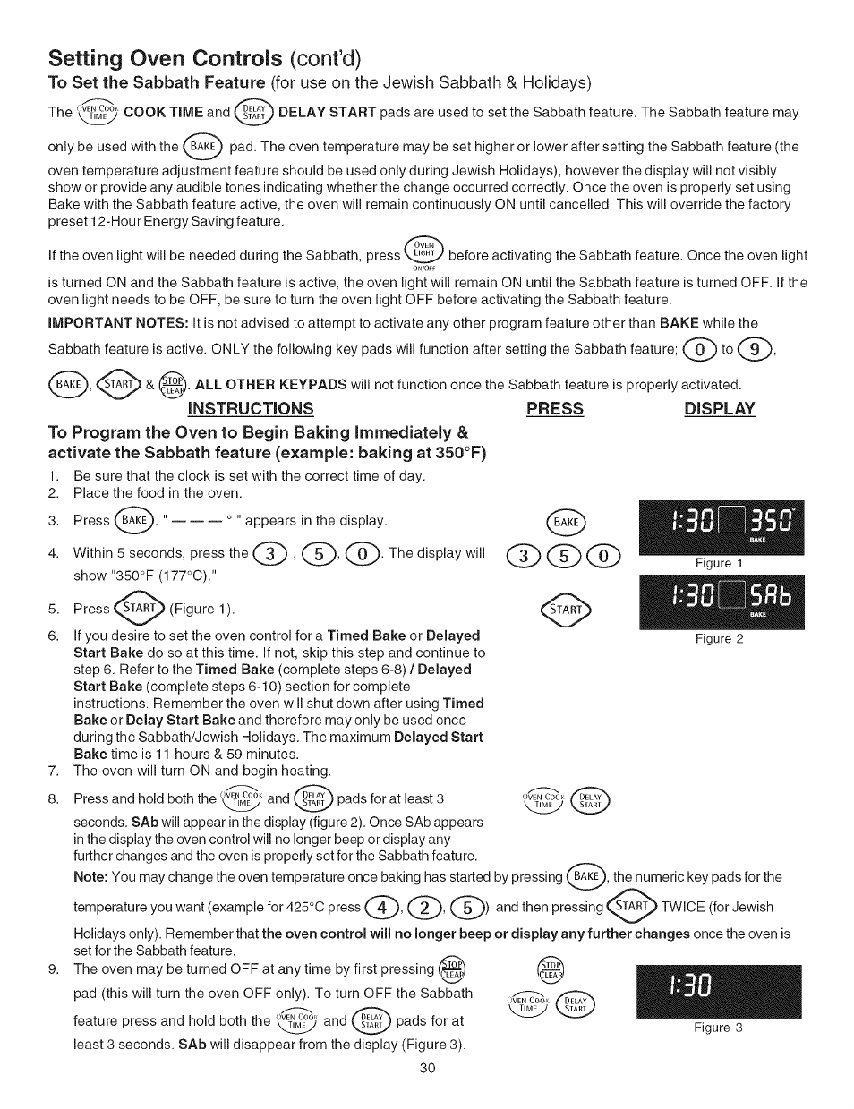 Cdcd, Setting oven controls (confd), On the jewish sabbath & holidays) | Kenmore 790.4662 User Manual | Page 30 / 44