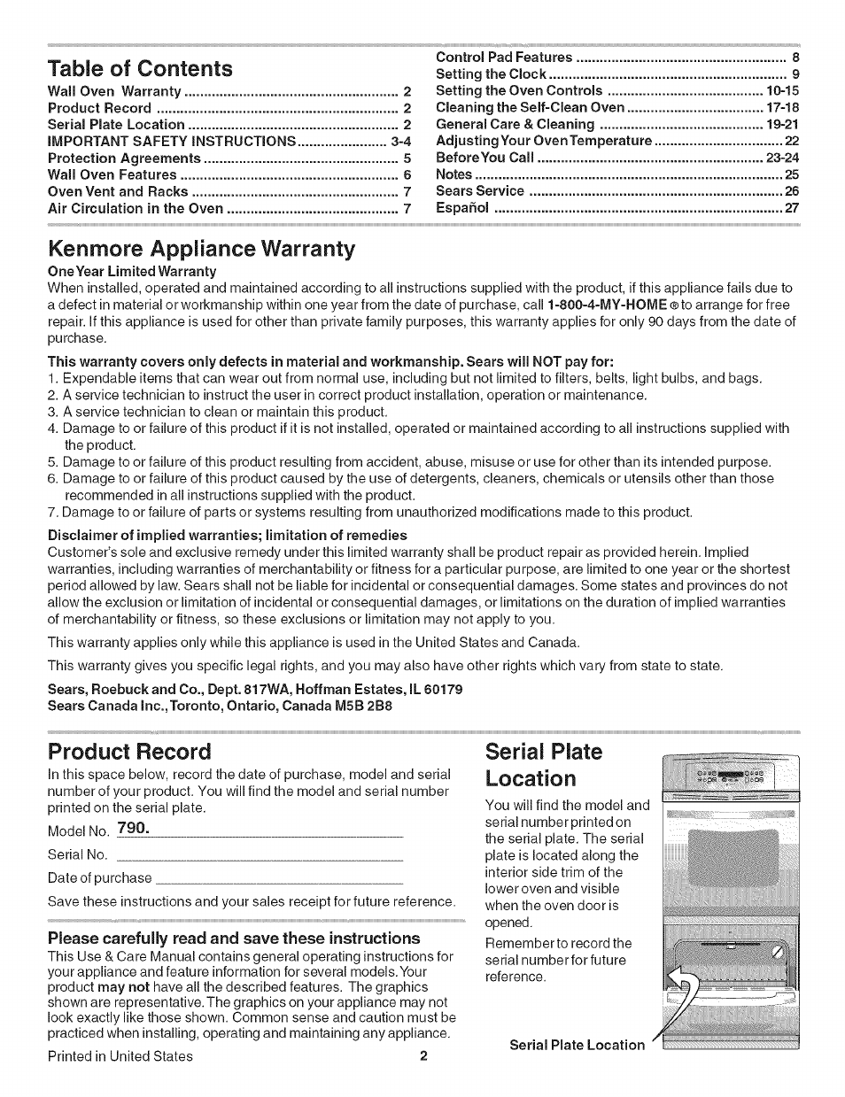 Kenmore 790.4139 User Manual | Page 2 / 26