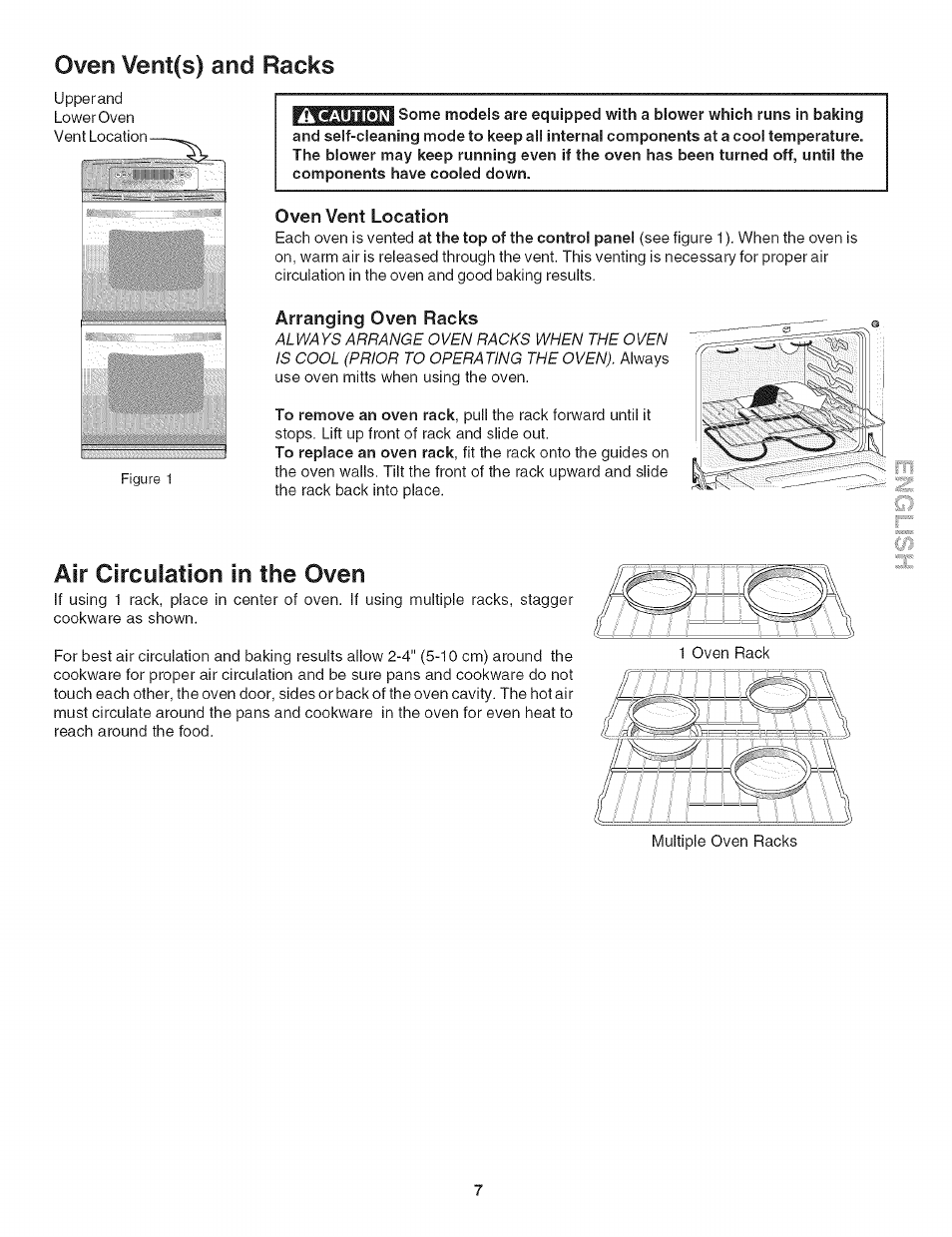 A caution, Oven vent location, Arranging oven racks | Oven vení(s) and racks, Circulation | Kenmore 790.4139 User Manual | Page 7 / 26