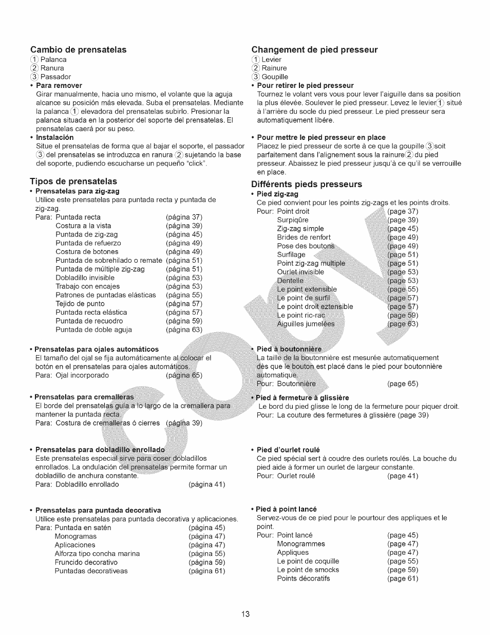 Cambio de prénsatelas, Tipos de prénsatelas, Changement de pied presseur | Différents pieds presseurs | Kenmore 15358 User Manual | Page 25 / 89