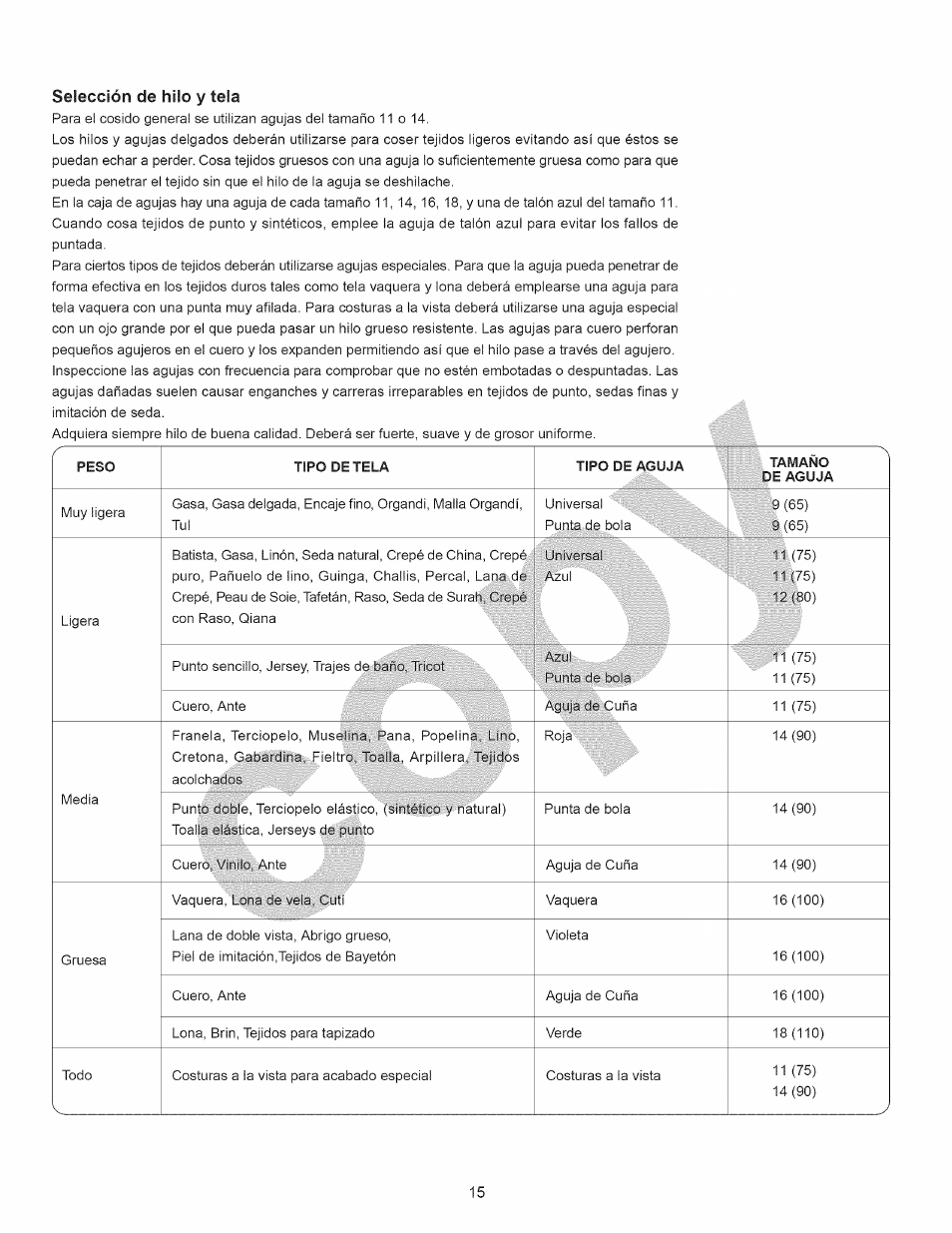 Selección de hilo y tela | Kenmore 15358 User Manual | Page 27 / 89