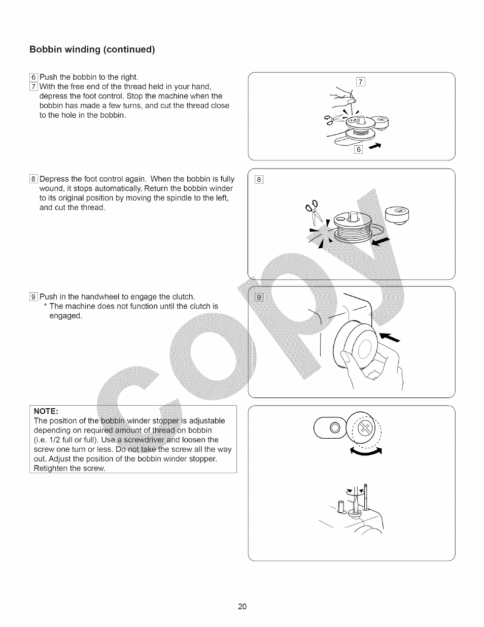 Note, Bobbin winding (continued) | Kenmore 15358 User Manual | Page 32 / 89