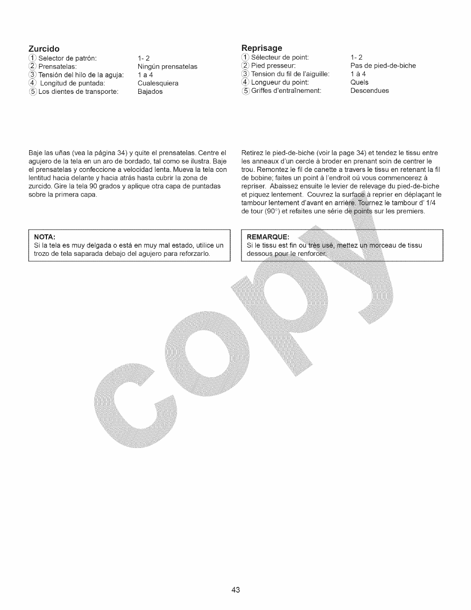 Zurcido, Reprisage | Kenmore 15358 User Manual | Page 55 / 89