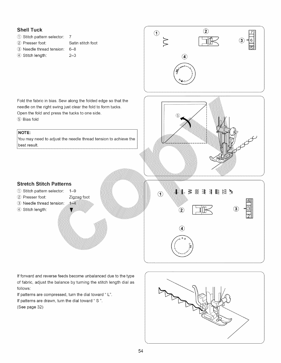 Shell tuck, Stretch stitch patterns | Kenmore 15358 User Manual | Page 66 / 89