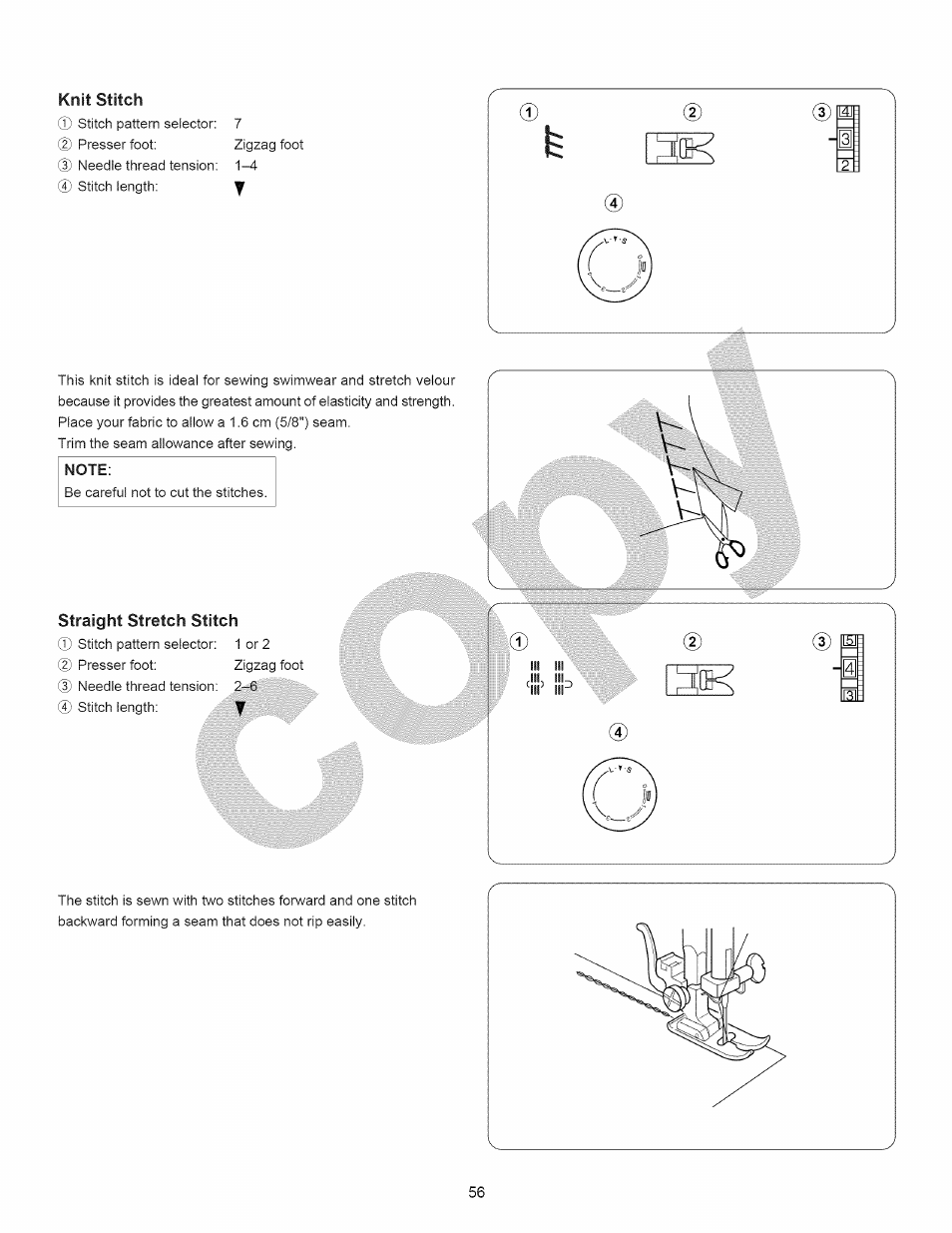 Note, Straight stretch stitch | Kenmore 15358 User Manual | Page 68 / 89