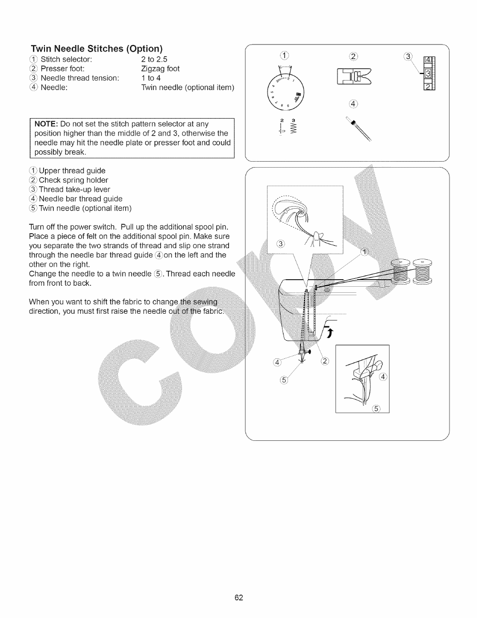 Twin needle stitches (option) | Kenmore 15358 User Manual | Page 74 / 89