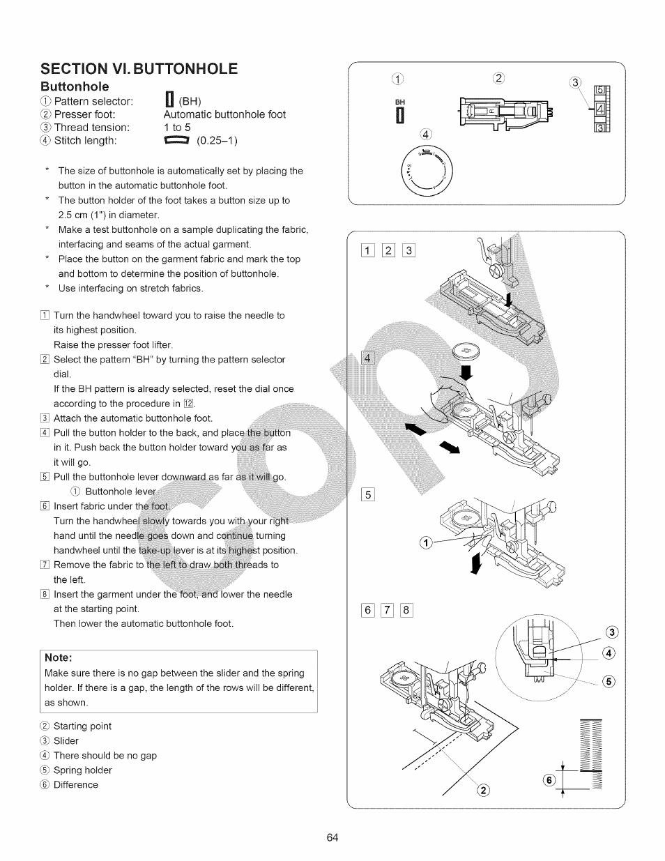 Note, Buttonhole | Kenmore 15358 User Manual | Page 76 / 89