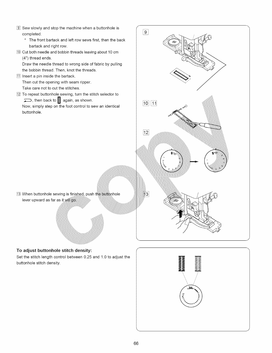 To adjust buttonhole stitch density | Kenmore 15358 User Manual | Page 78 / 89