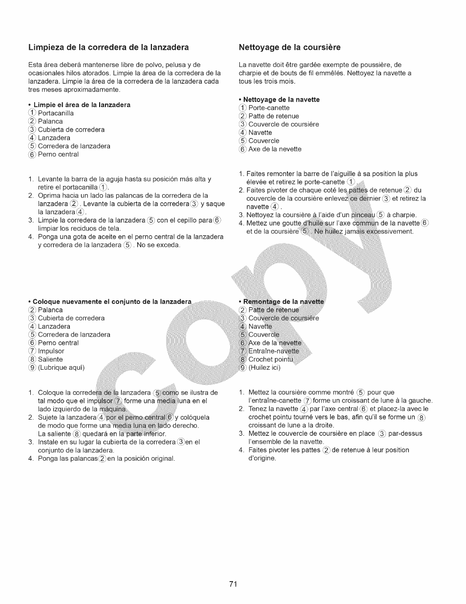 Limpieza de la corredera de la lanzadera | Kenmore 15358 User Manual | Page 83 / 89