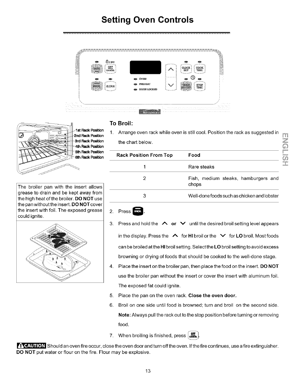 To broil, Setting oven controls | Kenmore 970-334421 User Manual | Page 13 / 22