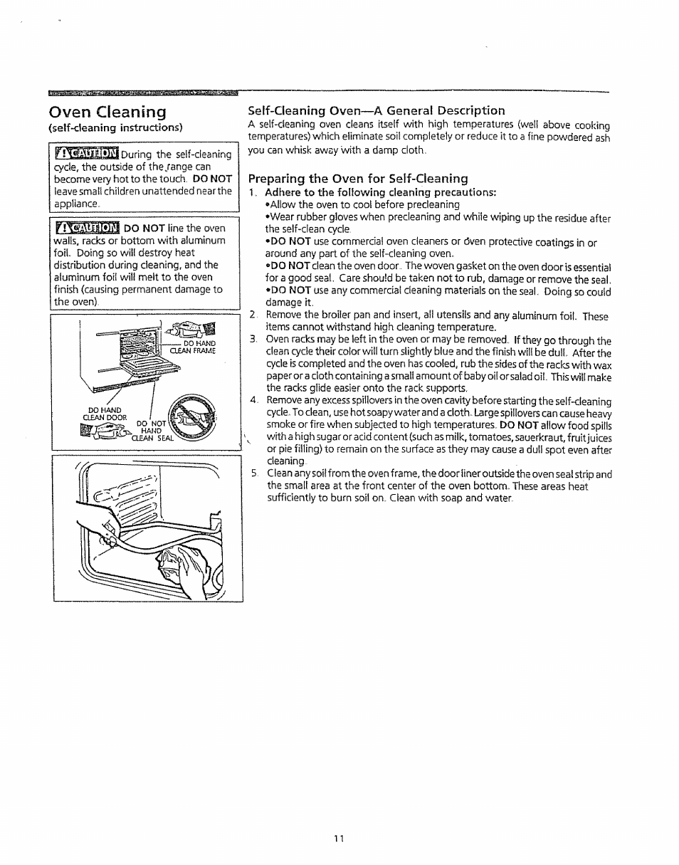 Oven cleaning, Self-cleaning oven—a genera! description, Preparing the oven for self-cleaning | Kenmore 5303304549 User Manual | Page 11 / 20